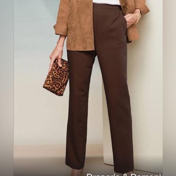 NWOT Draper& Damon’s Straight Leg Elastic Waist Wool Blend Women’s Size 16 Brown - Picture 1 of 6